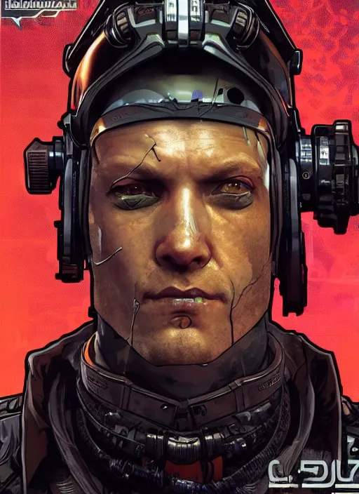 Image similar to cyberpunk blackops commander. cybernetic eyes. night vision. portrait by ashley wood and alphonse mucha and laurie greasley and josan gonzalez and james gurney. spliner cell, apex legends, rb 6 s, hl 2, d & d, cyberpunk 2 0 7 7. realistic face. dystopian setting.