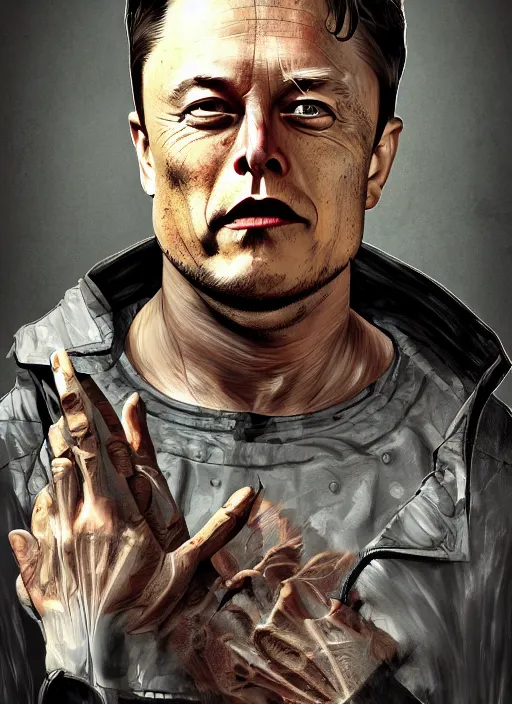 Prompt: elon musk as frankenstein, detailed digital art, trending on Artstation