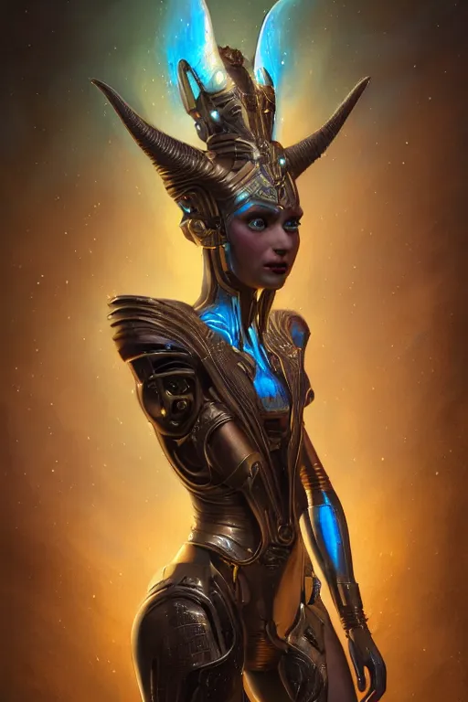 Image similar to portrait of a beautiful female hybrid cyborg atlantean anubis hada elsa jean alien warrior, regal, realistic, refined, detailed, digital art, jessica rossier, michael cheval, esao andrews, steampunk, walt disney ( 1 9 3 7 ), francois boucher, oil painting, highly detailed, cinematic lighting, unreal engine, 8 k, hd