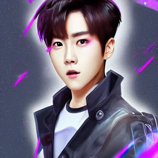 Image similar to xiumin from the band exo as a mobile legends hero, character design, 8 k, high definition, extremely detailed, photo - realistic