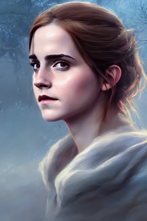 Image similar to emma watson goddess of the autumn twilight, highly detailed, digital painting, artstation, concept art, smooth, sharp focus, illustration, unreal engine 5, 8 k, art by artgerm and greg rutkowski and edgar maxence