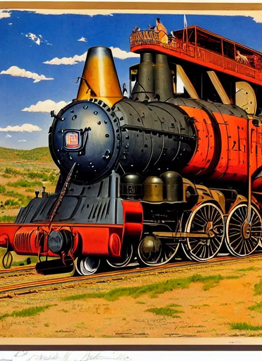 Image similar to old west steam locomotive train. portrait by jean giraud and anton otto fischer and john philip falter and will eisner and gil elvgren