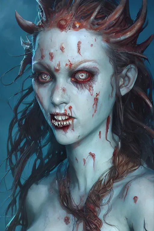 Image similar to zombie mermaid, d & d, fantasy, portrait, highly detailed, headshot, digital painting, trending on artstation, concept art, sharp focus, illustration, art by artgerm and greg rutkowski and magali villeneuve