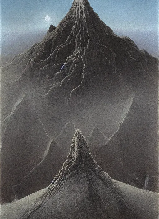 Image similar to mountain by beksinski and salvadore dali