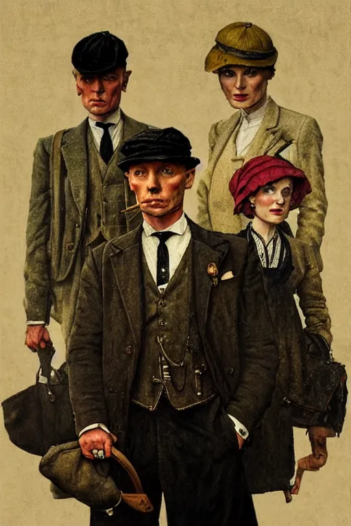 Image similar to peaky blinders painted by norman rockwell