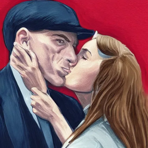 Image similar to benjamin netanyahu kissing tommy shelby, photorealistic, detailed