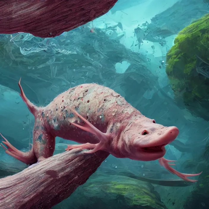 Image similar to axolotl. national geographic. very coherent symmetrical artwork. cinematic, high detail, octane render, 8 k, iridescent accents