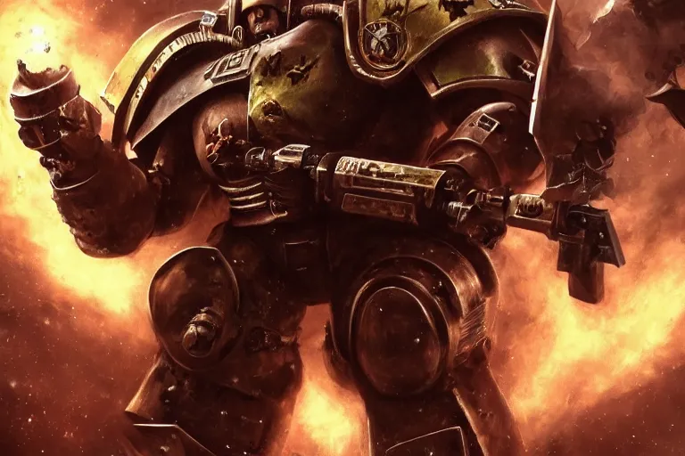 Image similar to nicolas cage as space marine, warhammer, photo, digital art, artstation, high detailed