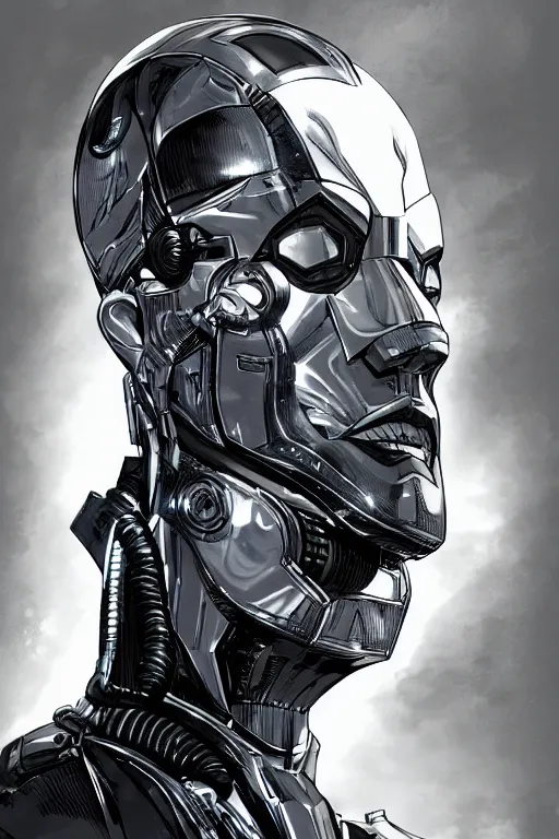Prompt: alfred hitchcock as cyborg, epic, cinematic, elegant, highly detailed, featured on artstation