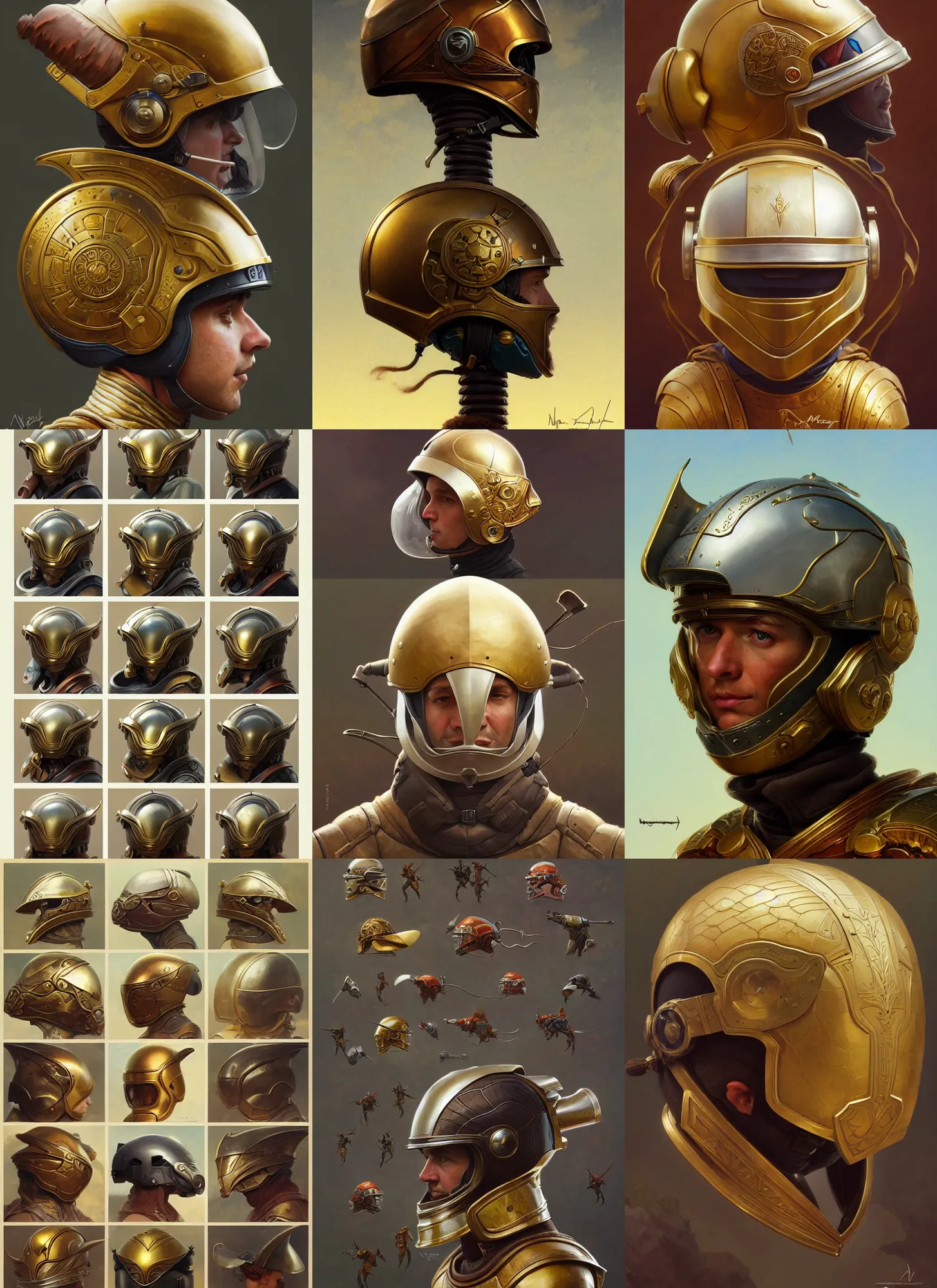 Prompt: fantasy helmet inventory anatomy on white background, action pose, intricate, highly detailed, digital painting, artstation, concept art, smooth, sharp focus, illustration, art by norman rockwell emiliano ponzi andrey remnev yoann lossel aaron jasinski, 8 k