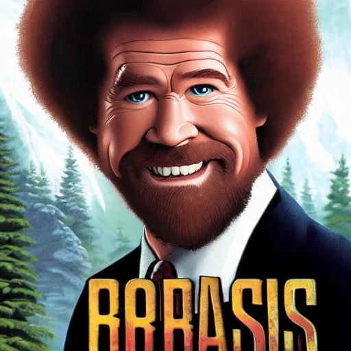 Prompt: Bob Ross as an action movie poster