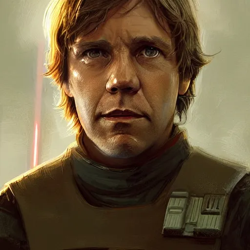 prompthunt: high quality portrait of young mark hamill portraying luke  skywalker, dark dramatic lighting, portrait insanely detailed, great  composition, 8 k, by greg rutowski, trending on artstation, deviantart,  beautiful