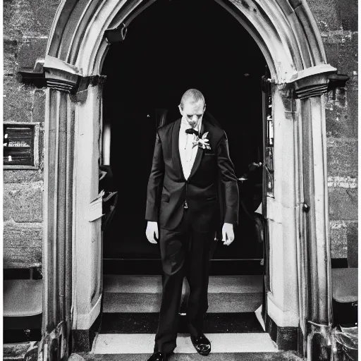 Image similar to a photography of a man in a suit barging into a church to interrupting a wedding