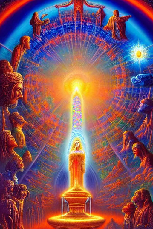 Prompt: a realistic detailed cinematic painting of a beautiful clear glass vibrant consciousness of human evolution, spiritual enlightenment, ornate opal statues, by david a. hardy, kinkade, lisa frank, wpa, public works mural, socialist