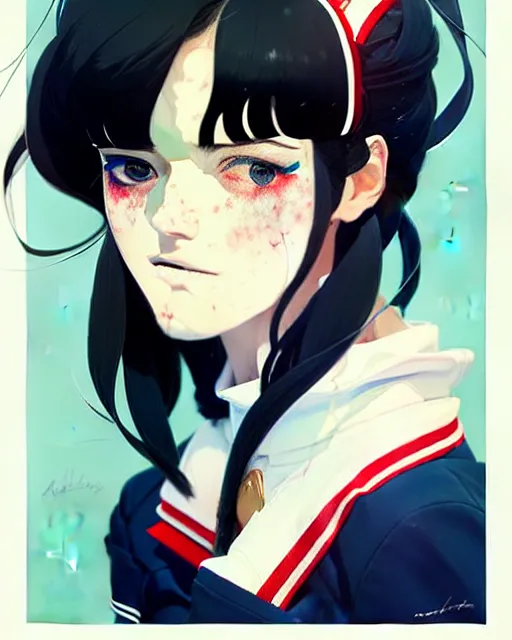 Image similar to a ultradetailed beautiful panting of a stylish woman wearing a sailor uniform, she has black hair, by conrad roset, greg rutkowski and makoto shinkai, trending on artstation