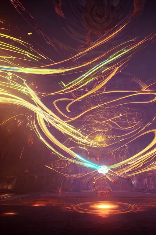 Image similar to swirling tribal light streaks and ornate flowing light streams and smooth particle effects, unreal engine