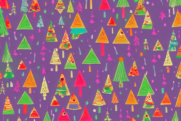 Image similar to a wrapping paper pattern with psychedelic christmas trees print, illustration