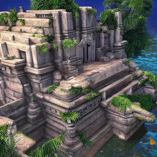 Prompt: the lost city of atlantis, ray traced, unreal engine, underwater, ruins, beautiful