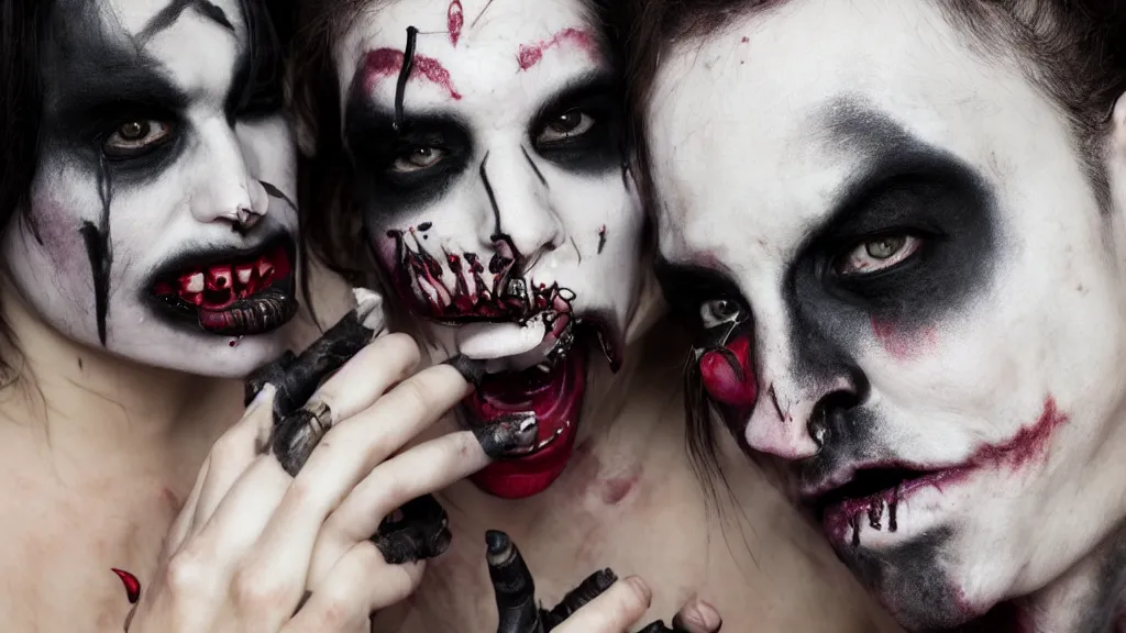 Image similar to two demons inspired by saliva with hungry make up photographed by sally gall