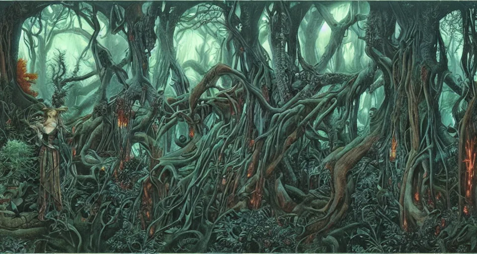 Image similar to Enchanted and magic forest, by Gerald Brom,