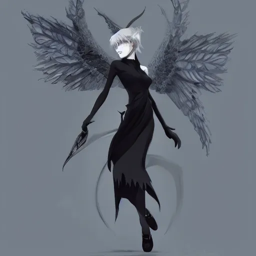 Image similar to demonic pixie character with black satanic wings, elegant, highly detailed, digital painting, artstation, concept art, sharp focus, illustration, strong brush stroke, anime, sharp focus, ghibli studio, art by ilya kuvshinov, rossdraws