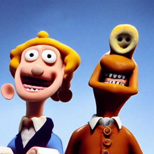 Prompt: Wallace and Gromit meet david bowie