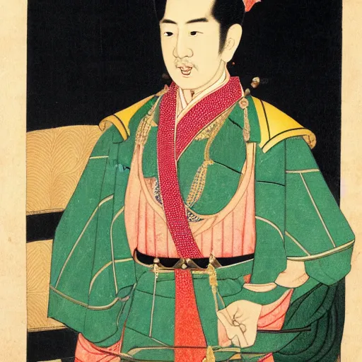 Image similar to sri sultan hamengkubuwono ix, utamaro kitagawa and raden saleh style