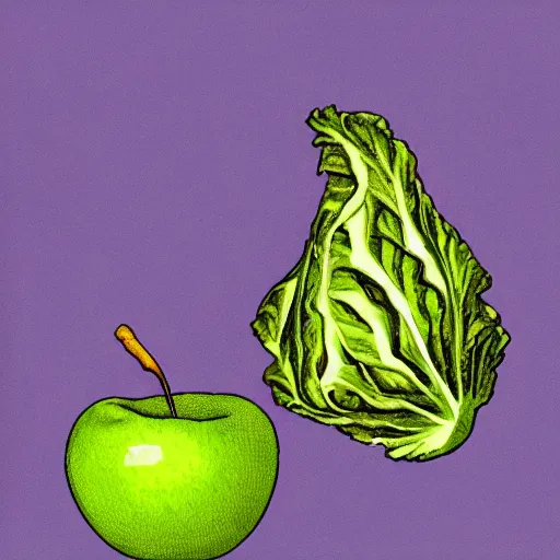 Image similar to cabbage stabbing an apple