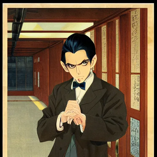 Image similar to anime detective joseph goebbels by hasui kawase by richard schmid