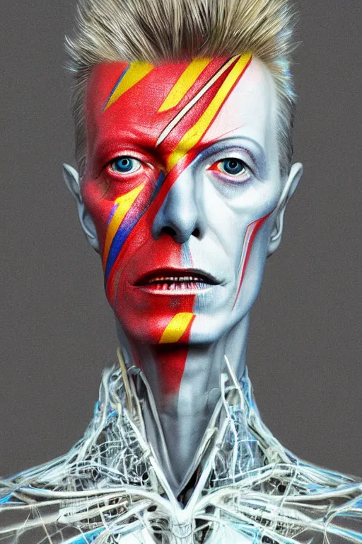 Image similar to portrait of david bowie cyborg, kintsugi, modern fine art, fractal, intricate, elegant, highly detailed, digital photography, subsurface scattering, by jheronimus bosch and basquiat and greg rutkowski,