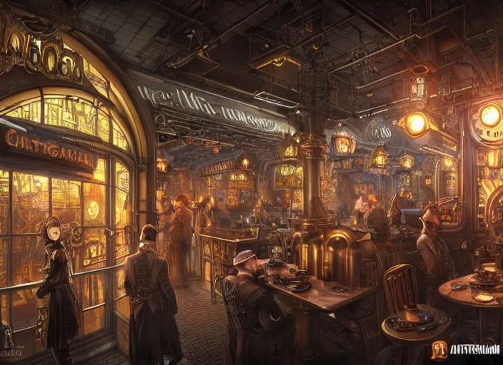 Prompt: an intricately detailed digital illustration of a steampunk metropolitan city - scape inside of a steampunk double bacon cheeseburger, ultra realistic, concept art, intricate details, eerie, highly detailed, photorealistic, octane render, 8 k, unreal engine. art by artgerm and greg rutkowski and charlie bowater and magali villeneuve and alphonse mucha