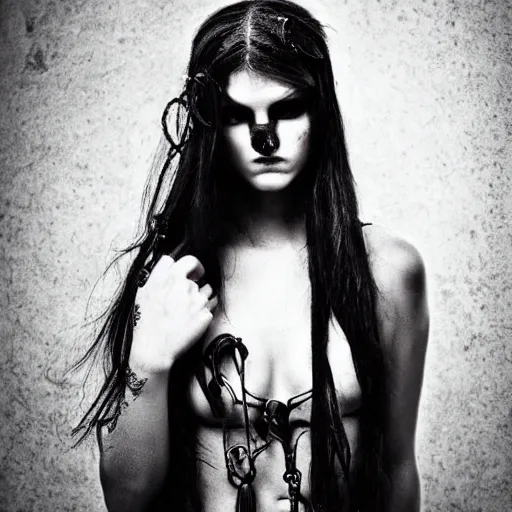 Prompt: a woman version of jesus christ. pretty. goth. cyberpunk. emo. pretty. trending detailed. photography.