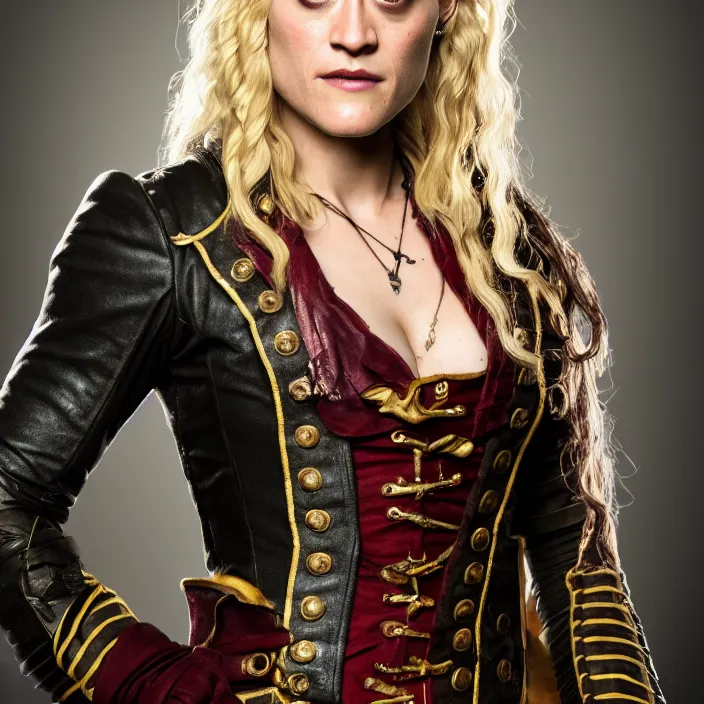 Image similar to full body photograph of olivia taylor dudley as a pirate. extremely detailed. 8 k