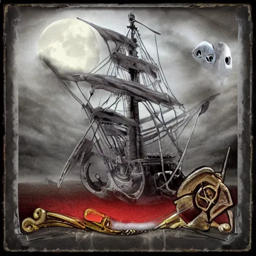 Prompt: haunted ghost ship, pirate, bone, cinematic