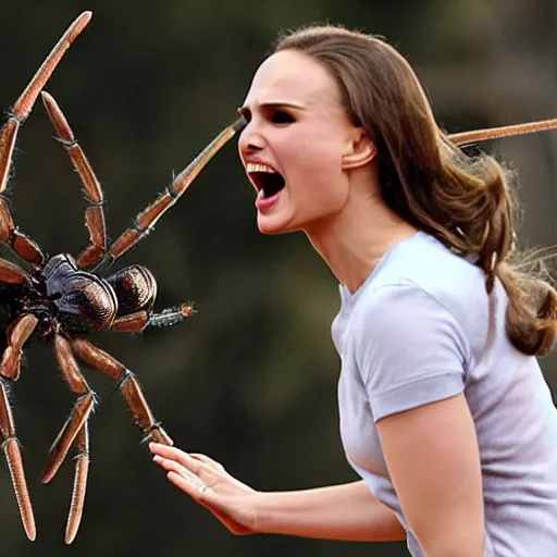 Image similar to natalie portman screaming at a giant flying spider