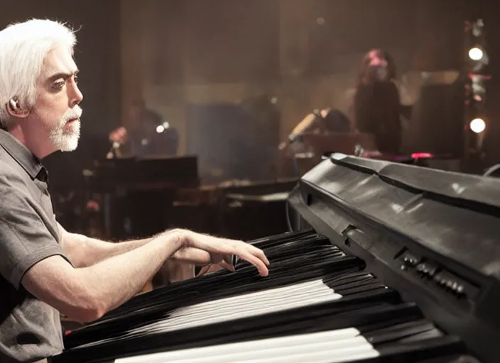 Prompt: michael mcdonald playing keyboard, movie still, from the new gremlins movie, 8 k, realistic