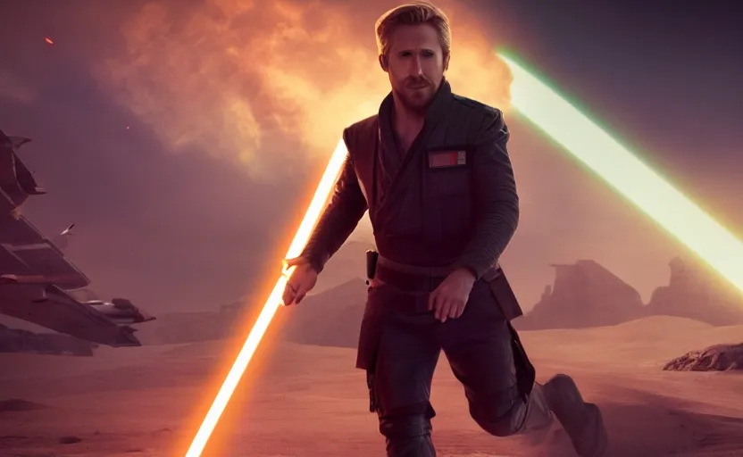 Prompt: Ryan Gosling in Star Wars, 4K UHD image, octane render,