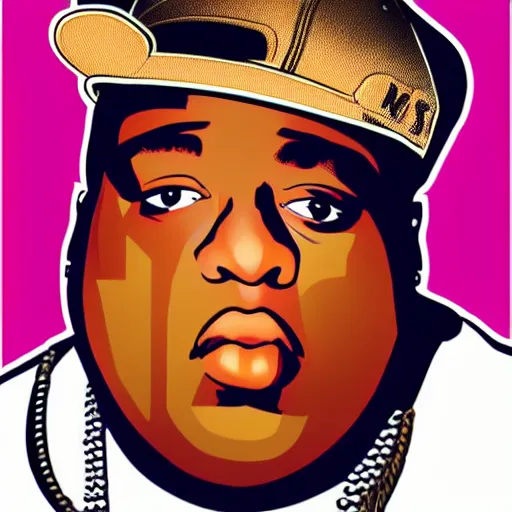 Image similar to biggie smalls, digital art, iconic icon, 2 d vector logo, cartoon, t - shirt design