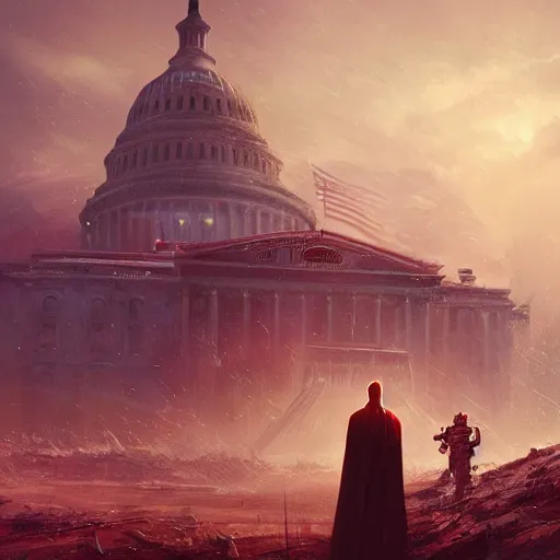 Prompt: Donald Trump as a jedi hero, capitol hill, post-apocalyptic, cinematic, atmospheric, highly detailed, artstation, wlop, stålenhag, Emanuel Leutze