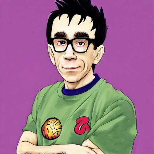 Prompt: Painting of Fred Armisen, official, detailed, character dragonball, award winning artwork, Akira Toriyama