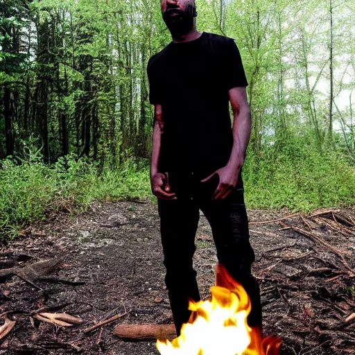 Prompt: a photo of ruggedman ( burn a forest with flamethrower )