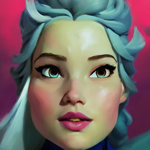 Prompt: greg manchess portrait painting of anna from frozen as overwatch character, medium shot, asymmetrical, profile picture, organic painting, sunny day, matte painting, bold shapes, hard edges, street art, trending on artstation, by huang guangjian and gil elvgren and sachin teng