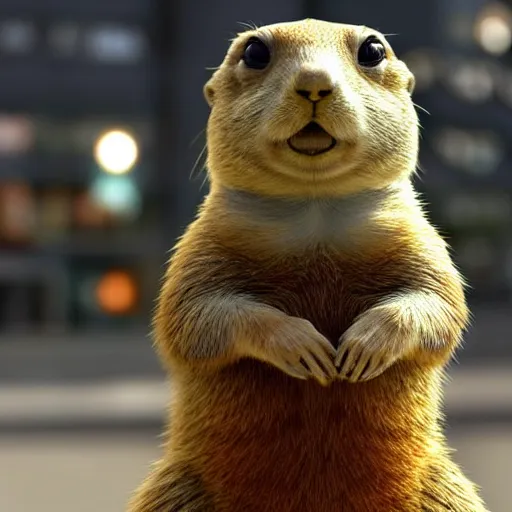 Image similar to the coolest prairie dog in the world, pixar animation, cyberpunk