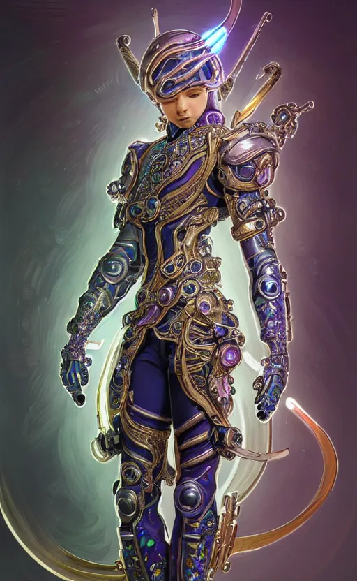 Image similar to iridescent opal cyborg ninja warrior, intricate ornate details, morandi color scheme, hd, illustration, epic, d & d, fantasy, intricate, elegant, highly detailed, wide angle, digital painting, artstation, concept art, smooth, sharp focus, illustration, wallpaper, art by artgerm and greg rutkowski and alphonse mucha and jin xiaodi