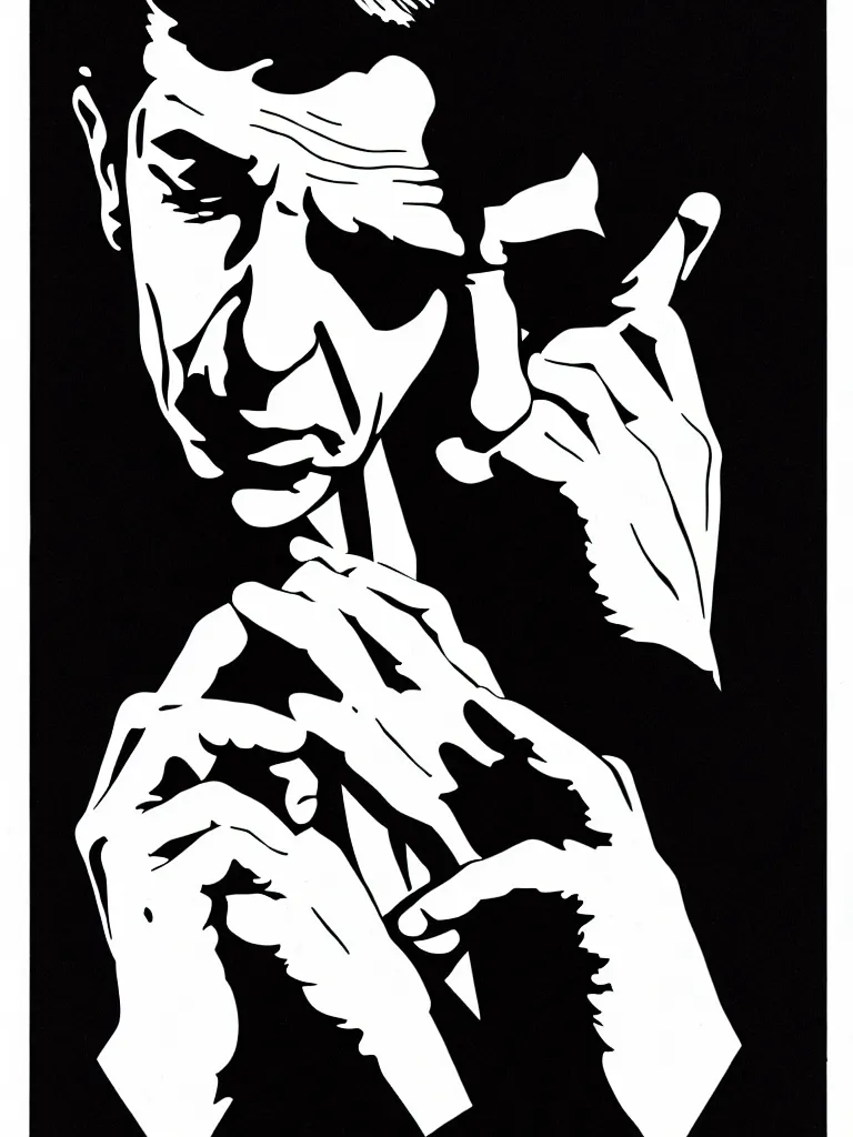 Prompt: line art portrait of leonard cohen.