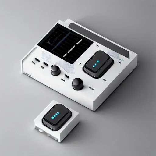 Prompt: “Futuristic attractive pocket synthesizer with physical buttons and knobs designed by Dieter Rams”