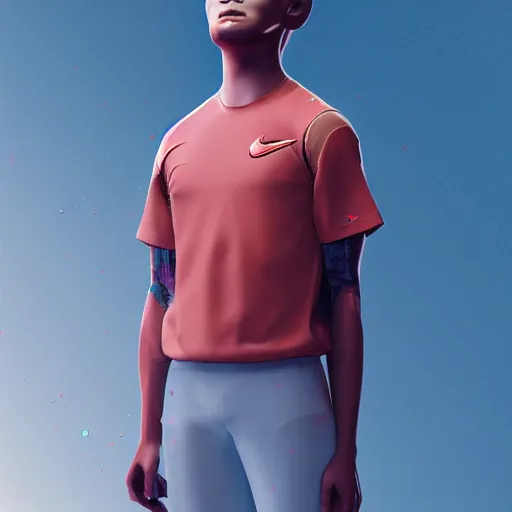 Image similar to abstract 3d male in a modern nike suite age 14 by james jean and Jason Chan, rendering, redshift, octane