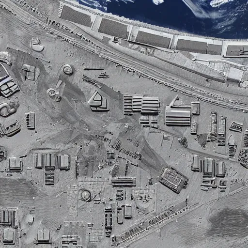 Prompt: moonwalker photo, future city street on the moon, a detailed image of a future norilsk base, street moon landscape