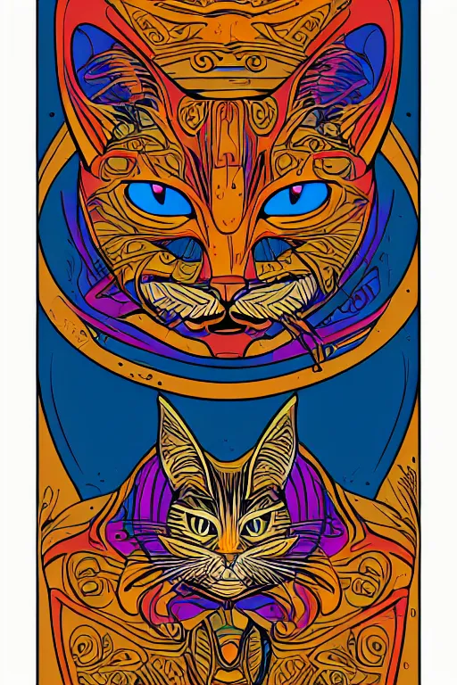 Image similar to demon cat, art by brian miller, sticker, colorful, illustration, highly detailed, simple, smooth and clean vector curves, no jagged lines, vector art, smooth