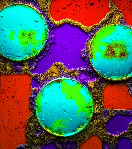 Image similar to mold corrosion abstract 3 d sculpture red purple green dark blue yellow cinematic lighting, highly detailed 8 k